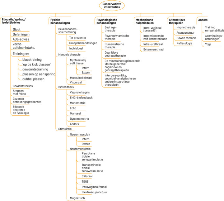 Diagram conservatieve behandelingen voor urineverlies